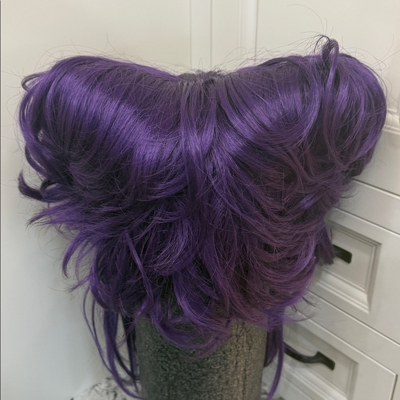 Petite purple Short Double pouf poof wig anime style Cosplay Beehive Costume Sm main image 10